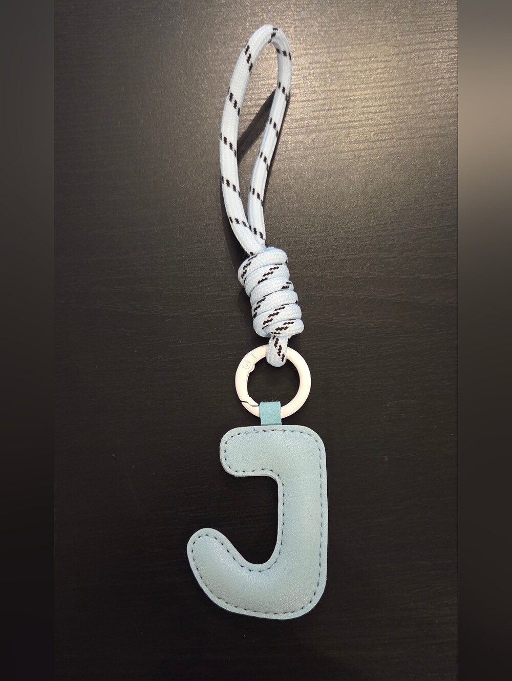 Letter "J" Bag Charm Keychain Light Blue Faux Leather Initial Purse Charm